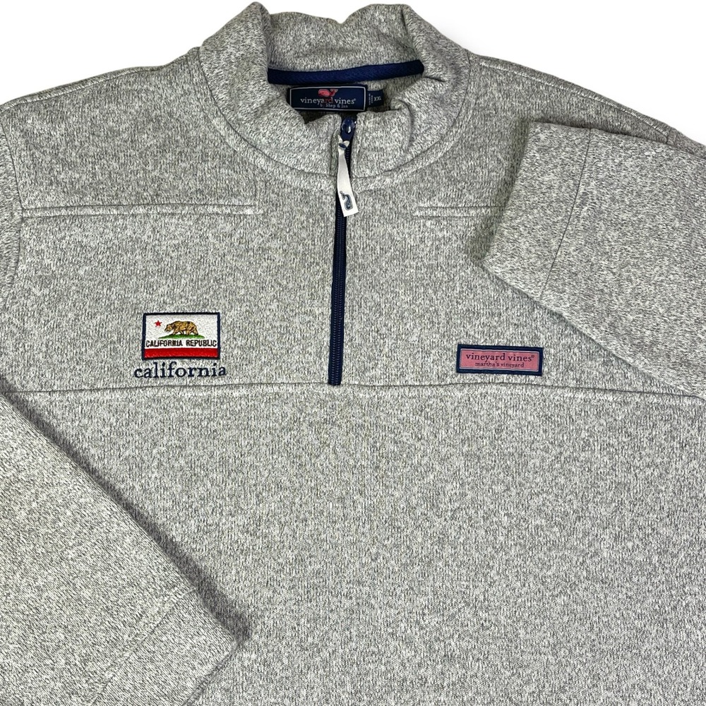 Vineyard Vines Shep Shirt XXL Gray 1/4 Zip California Bear Patch Pullover Rare